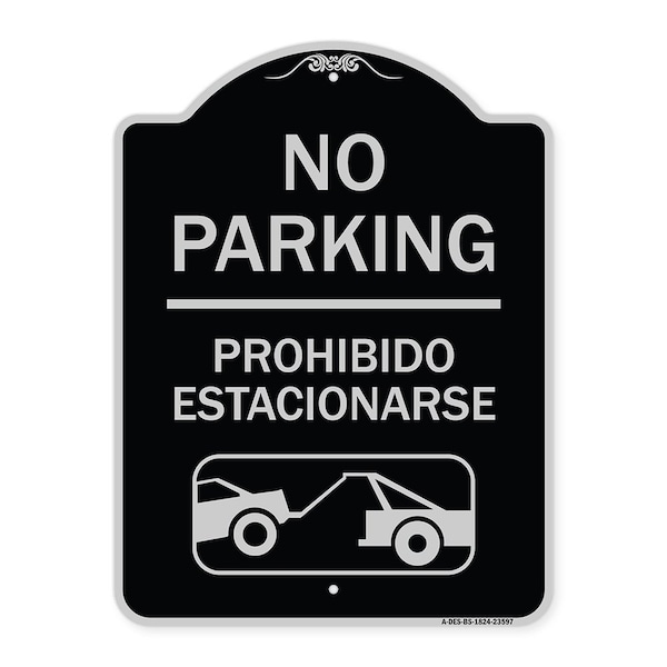 No Parking Prohibido Estacionarse W/ Car Tow Graphic Heavy-Gauge Alum Sign, 24" x 18", BS-1824-23597